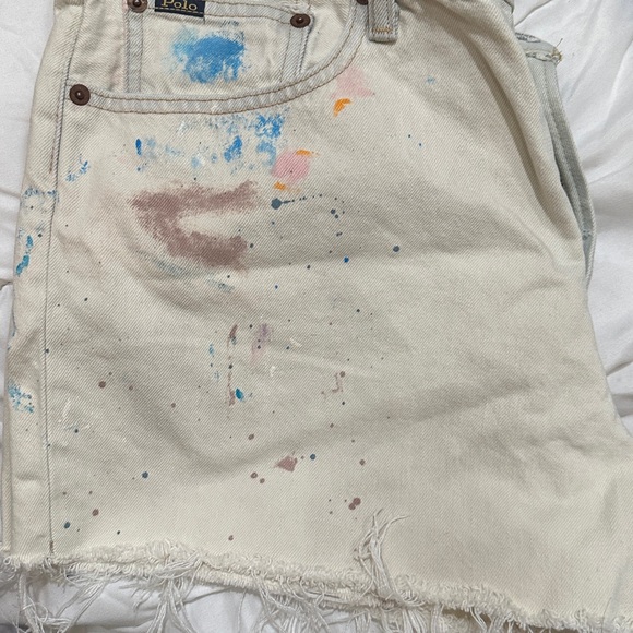 Polo by Ralph Lauren Cream Jean Shorts with Paint Splatter - Picture 1 of 2